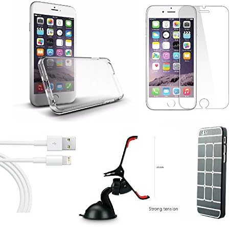 7 in 1 iPhone 6/6s Ultimate bundle [2x TEMPERED GLASS iPhone 6/6s, 2x ULTRA THIN clear case, 1x BRUSHED ALUMINUM case, 1x OEM Lightning to USB 1m(3.3ft), 1x UNIVERSAL CAR MOUNT] High quality.