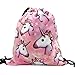 Unicorn Gifts for Girls - Unicorn Drawstring Backpack/Makeup Bag/Inspirational Necklace/Hair Ties (Pink)