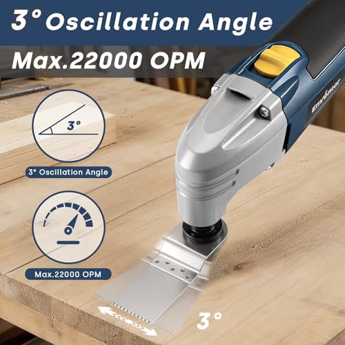 Enventor Oscillating Multitool 200W, 22000 RPM, 3° Oscillation Angle, Multifunction Tool Includes 1 Scraper, 1 Saw Blade and 16 Sandpaper for Cutting, Carving and Polishing