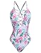 Ekouaer Women's One Piece Swimsuits V Neck High Cut Bathing Suit Sexy Monokini Swimwear Pink Flower,Large