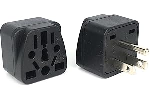 2-Pack ALINNA US Travel Plug Adapter, EU to US Plug Adapter, Universal EU UK AU CN JP to USA (Type B), Grounded 3 Prong USA Wall Plug Adaptor Outlet Power Converter (Black)
