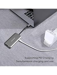 USB C HUB con adaptador HDMI y Ethernet, USB C Dock a VGA, 3 puertos con USB 3.0 y lector de tarjetas SD TF para MacBook Pro, MacBook Air iPad Pro, Surface Book 2 y más (escala espacial)