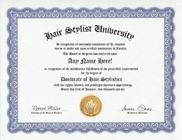 Buy Hair Stylist Hairdresser Degree Custom Gag Diploma Doctorate