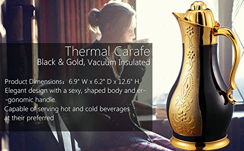 Meraki 34 Oz Stainless Steel Thermal Carafe,Double Walled Vacuum Insulated Coffee/Tea Carafe ,Beverage Dispenser, Vacuum Flask (Black With Gulch Gold) - Thumbnail 4