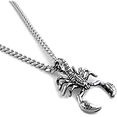 Men's Large Heavy Stainless Steel Pendant Necklace Silver Black Scorpion King Fleur De Lis Cross Punk Rock Biker (curb)