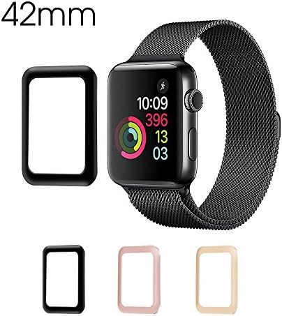 Apple Watch 42mm Screen Protector RIYO 3D Curved Full Coverage Metal Frame Tempered Glass Screen Protector Edge-To-Edge [Bubble-free] Screen Protector for Apple Watch Series 1 - 42mm (Black)
