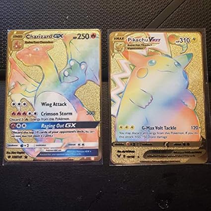 Amazon Com Pikachu Vmax Charizard Gx Metal Pokemon Card Gold Custom 1 185 150 147 Toys Games