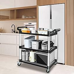 MAYNIYJK Plastic Utility Carts with Wheels, 3-Tier