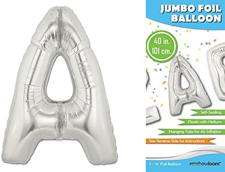 40 Inch Premium Giant Jumbo Mylar Foil Balloon (Floats with Helium) - Glossy Silver - Letter A