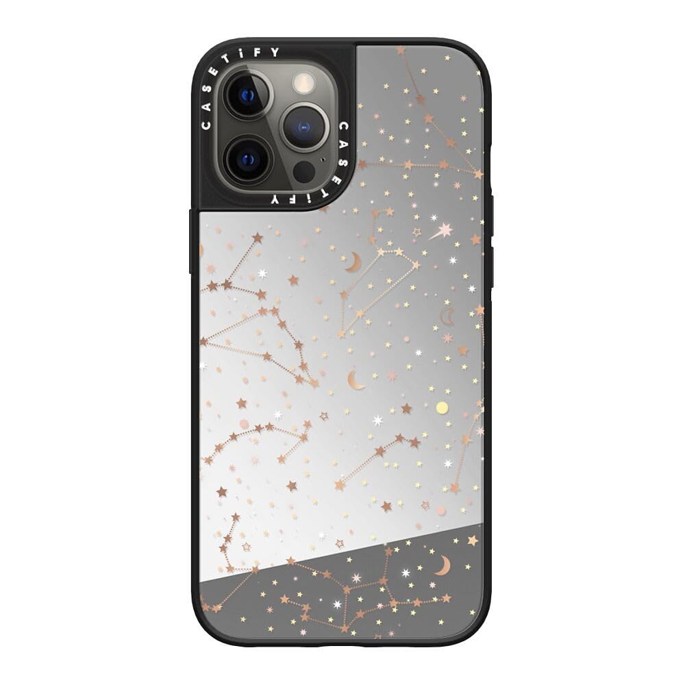 CASETiFY Mirror iPhone 12 Pro Max Case [Reflective / 4.9ft Drop Protection/Compatible with Magsafe] - Space pattern on clear background - Silver On Black