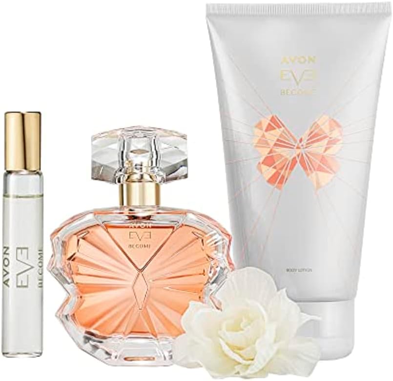 Avon Eve BECOME Set Fruity Floral 50ml EDP 10ml Spray 150ml Lotion Cosmetic Bag