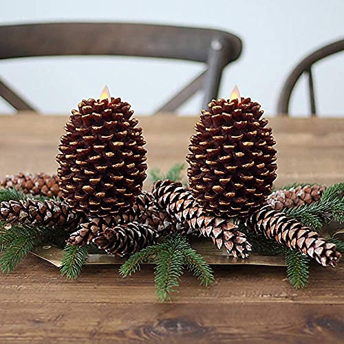 Wondise Flameless Candles with Timer, Battery Operated Flickering Wick Real Wax Pine Cone