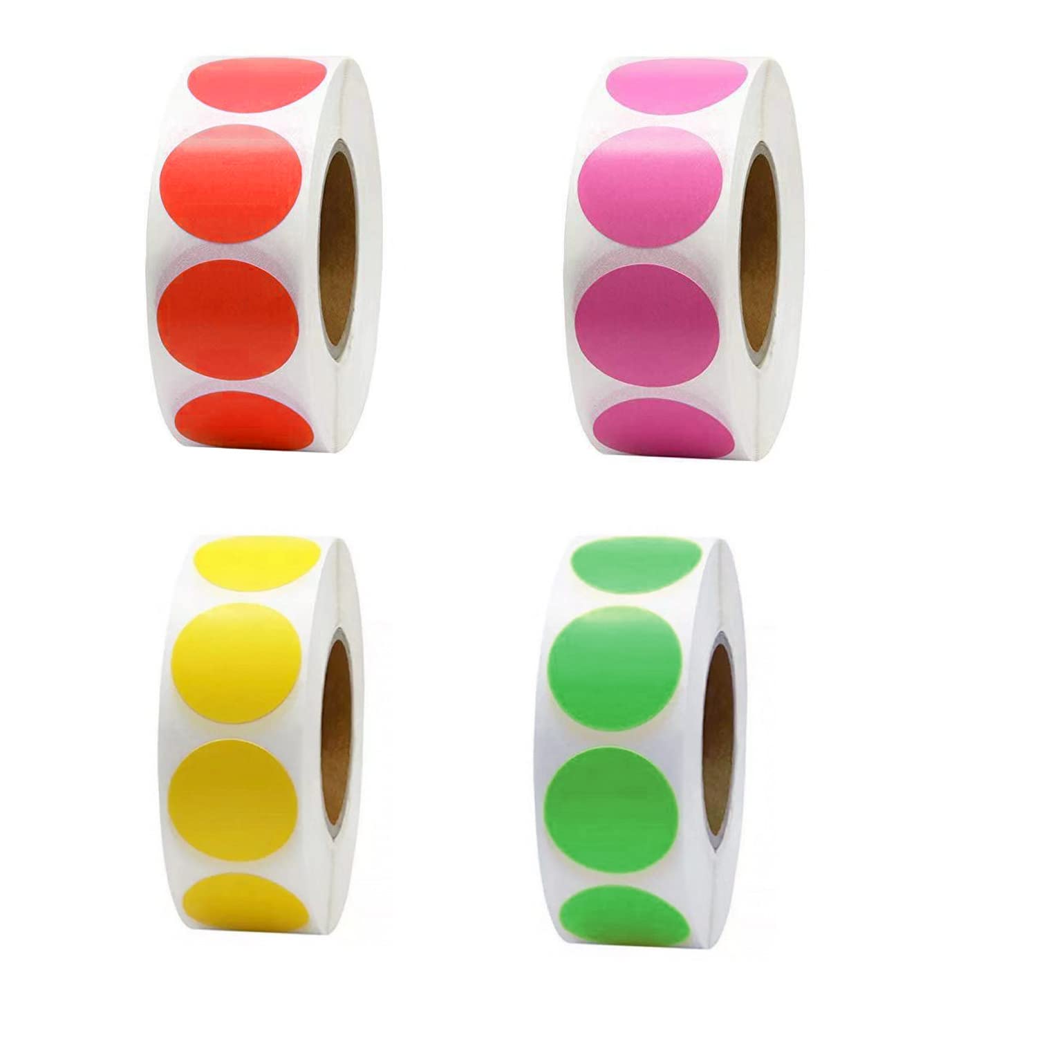 2000 Pcs Dot Stickers - 25mm Small Circle Round Removable Color-Code Dots Stickers for Office, Scrapbooking, Gift Bags & Envelopes - 500Pcs/Roll, 4 Colors (Red, Pink, Yellow, Green)