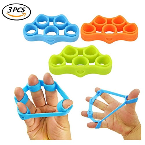 Solvang 3PCS Exerciser Finger Grip Strengthener Strength Trainer Gripper Finger Exerciser and Exercise Ring, Injury Rehabilitation and Stress Relief 3 Levels of Resistance