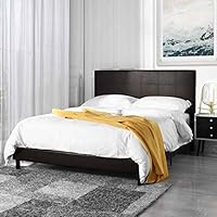 Casa AndreaMilano Classic Faux Leather Full Size Platform Bed Frame Dark Coffee Brown Upholstered Headboard, Bed Frames for Full Mattress Foundation & Solid Wood Slat Bed Frame Support