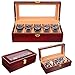Homfa Wooden Watch Box 5 Slots Watch Display Storage Organizer Case Glass Top with Metal Lock, Cherry   