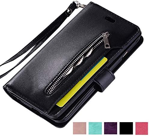 ZCDAYE Zipper Wallet Case for Galaxy S7 Edge,Premium Magnetic Multi-functional Handbag Dual Folio PU Leather Stand Flip Case Cover with [Card Slots][Wrist Strap] for Samsung Galaxy S7 Edge,Black