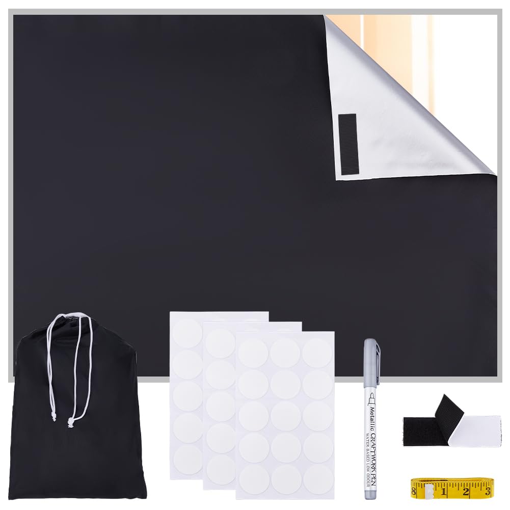 SUPERFINDINGS 78"x 57" Blackout Window Cover 100% Portable Blackout Curtains No Drill Temporary Blackout Blinds Blackout Shades for Bedroom Including Bag,Reinforced Sticker,Round Tapes,Ruler,Pen