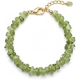 Raw Natural Gemstone Chip Beaded Bracelet for Women & Her | German Silver Adjustable 6+1 Inch Healing Crystal Jewelry | Dainty Minimalist Spiritual Gift (Peridot)