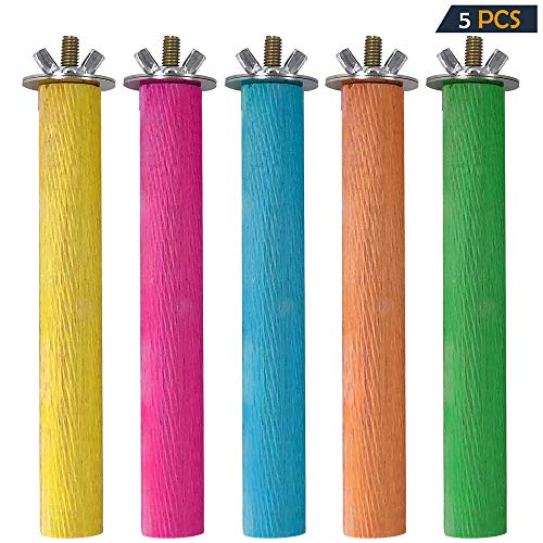 LiMio Bird Perch Parakeet Toys Conures Stand 5 PCS Colorful Natural Wood Perch Parrot Cage Accessories