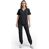 Eipnare Scrubs for Women Set, Stretchy V-Neck Top & Jogger Pants with Multi-Pocket Yoga Waistband