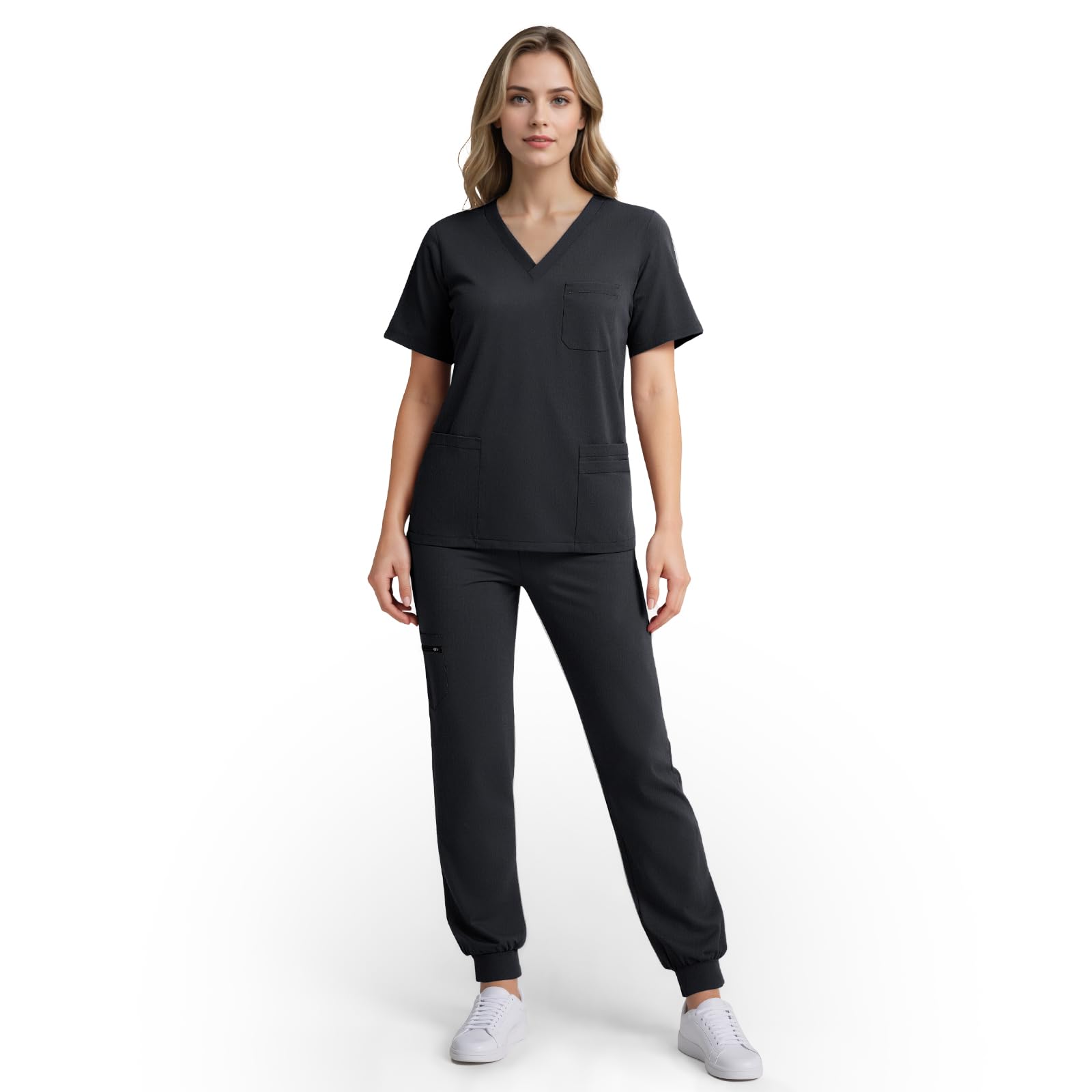 Photo 1 of (top only) (XS) Eipnare Scrubs for Women Set, Stretchy V-Neck Top & Jogger Pants with Multi-Pocket Yoga Waistband, Soft Lightweight Nursing Uniform
