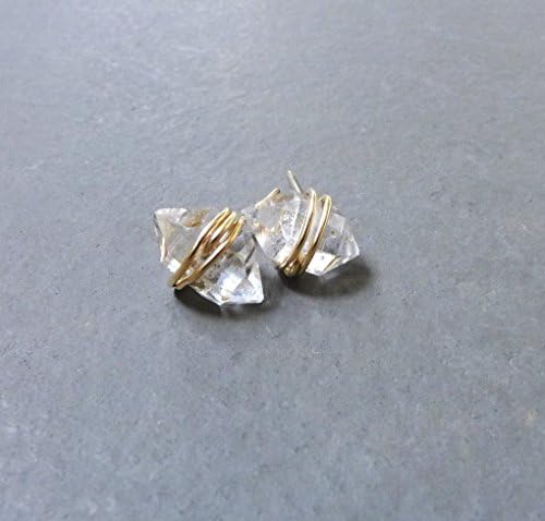 Herkimer Diamond Earrings, Clear Quartz Crystal 14K Gold Filled Earrings