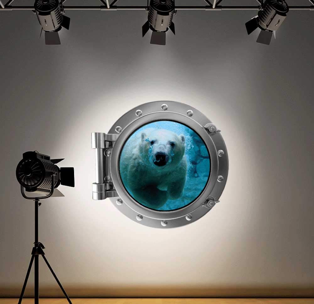 60 Second Makeover Limited Full Colour Polar Bear Porthole Ocean Wall Sticker Decal Kids Bedroom Decoration