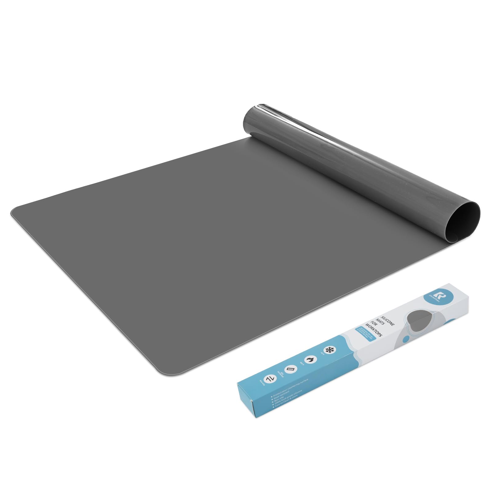 KitchenRaku Extra Large Silicone Mat for Kitchen Worktop Protector, Nonstick Heat Resistant Countertop Mat, Nonskid Placemat, Craft Mat, Table Mat (Grey, 60X40cm)