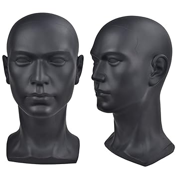 black male mannequin head with hair