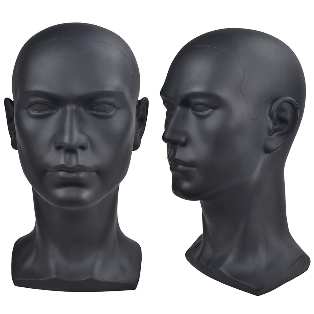 Ba Sha Black Glossy Professional Male Mannequin Head for Display Headset, Headphone, Game Console, Hats, Wigs Jewellery