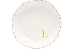Yoqanr Ceramic Jewelry Tray Initial Ring Dish Personalized L-Monogrammed Engagement Wedding Gifts, for Birthday Mother's Day Christmas for Women, Ceramic White 4.75" (L)