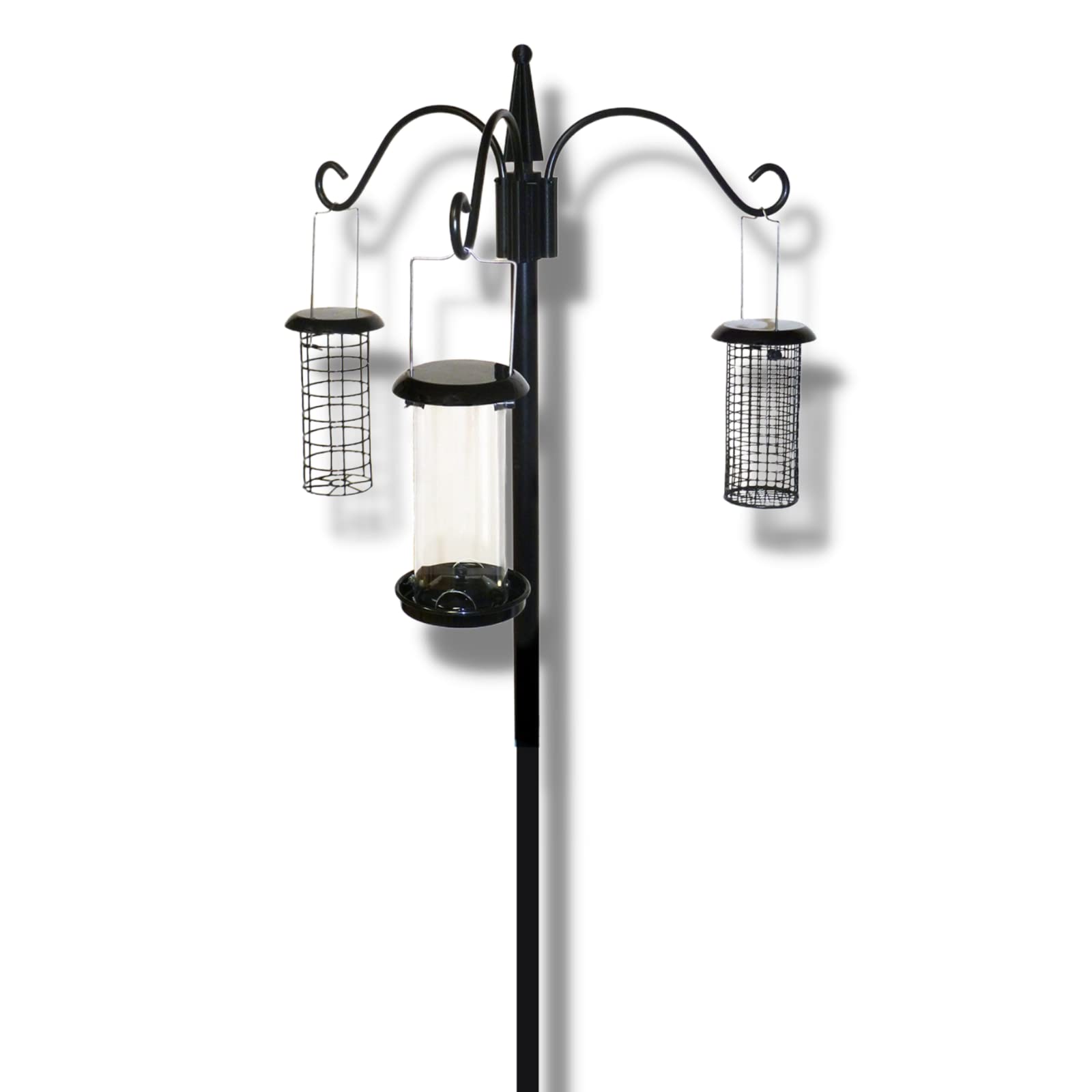 Copdock Mill Complete Wild Bird Dining Station With 3 Hanging Bird Feeders – Suet Ball Feeder, Seed Feeder & Peanut Feeder – Small Bird Feeding Starter Kit, Black