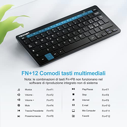 TECKNET Wireless PC Keyboard, Wireless Keyboard for PC Laptop Windows and Android, Very Long Battery Life, Italian QWERTY Layout, Silent and Ultra Slim