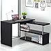 HOMCOM 360 Degree Rotating Corner Computer Desk, L Shaped Desk, Home Office Workstation with 3-Tier Storage Shelves, Black