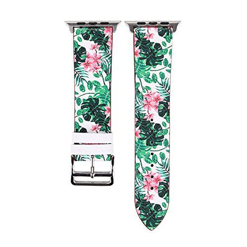 Flower Design Strap for iWatch,38mm 42mm Floral Pattern Printed Leather Wrist Band Apple Watch Link Bracelet for Apple Watch Smartwatch Fitness Tracker Series 2 Series 1 Version (Fresh Style 38mm)