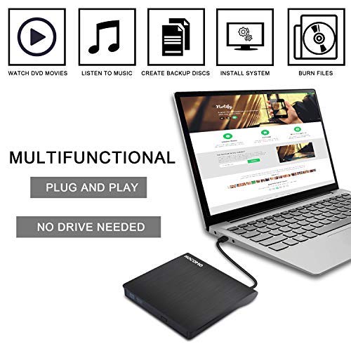 External DVD Drive for Laptop - USB 3.0 Portable Slim Burner Suitable for Compact Disc CD-R/DVD+R/DVD-R/DVD+R DL and Rewritable Disc CD-RW/DVD-RW/DVD+RW(Black) (DVD Drive)