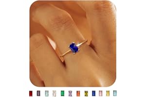 KAERUN Gold Birthstone Rings for Women Non Tarnish Dainty 14K Gold Plated Stackable Rings CZ Emerald Baguette Gemstone Rings for Mother Daughter Birthday Handmade Jewelry Gifts Size 6 7 8 9 10