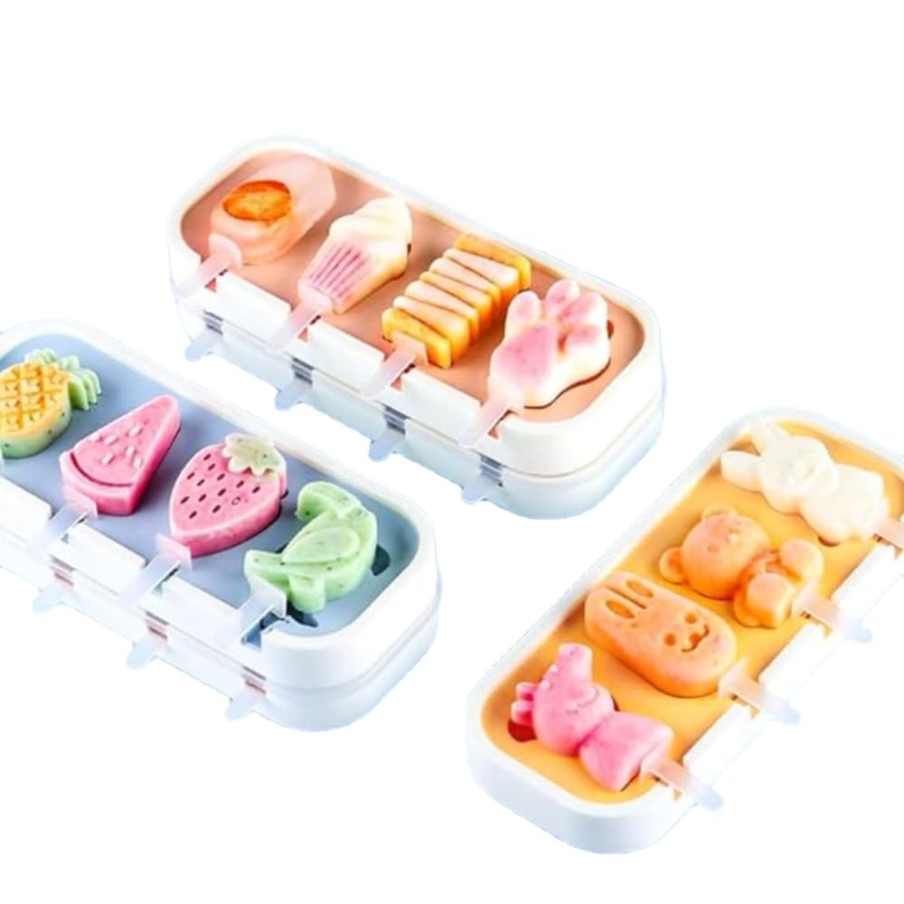 Photo 1 of Popsicles Molds 3 Pack, Mini Popsicle Molds for Kids Baby Cute Shapes Silicone Popsicle Molds BPA Free Reusable Ice Cream Mold Popsicle Maker Homemade DIY Set (Pineapple&Paws&Cartoon)