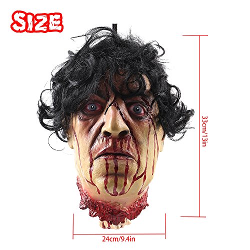 ODOMY Halloween Severed Head Props Hanging Scary Bloody Cut Off Head Latex Zombie Halloween Decorations (Style 4)