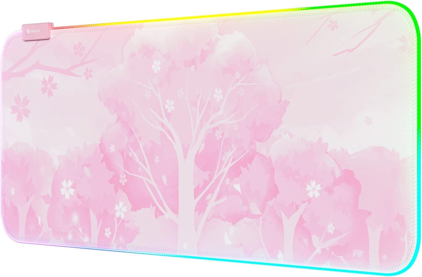 Pink RGB LED Gaming Mouse Pad, 14 Modes Glow Pad, Extra Large Gaming Mousepad,Waterproof Rubber Non Slip Cute Sakura Mat, Extended Big Keyboard and Mouse Pad Mat for Gamer Office Home, XXL 800×300×4mm