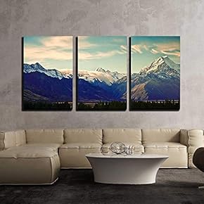 3 Piece Canvas Wall Art - New Zealand Scenic Mountain Landscape Shot at Mount Cook National Park. - Modern Home Art Stretched and Framed Ready to Hang - 16"x24"x3 Panels
