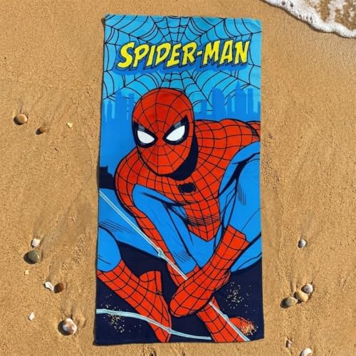 , Spiderman Badehandtuch Kinder 70x140 cm, Marvel Superhelden Strandtuch Duschtuch aus Polyester, Leichtes Reisehandtuch für Kinder, Saugstarkes Badetuch für Schwimmbad, Strand und Dusche