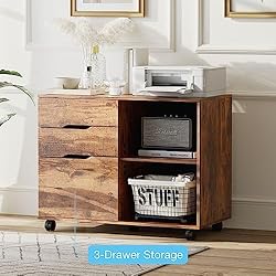 OLIXIS 3 Drawer Wood File Cabinet Small Mobile