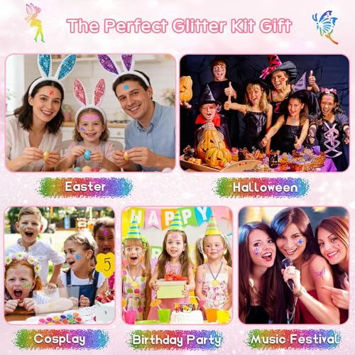Children's Glitter Tattoo Set, 48 Colours, Glitter Tattoos, Girls, 540 Stencils, 115 Rhinestones, 5 Brushes, 4 Glues, Waterproof Temporary Tattoos for Children, Gift for Birthday, Party, Christmas