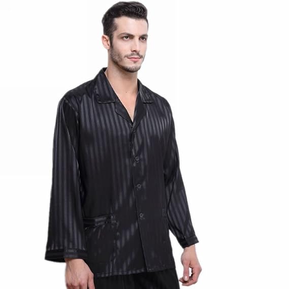 Herren Seide Schlafanzug Pyjama Homewear Streifen S~4XL Plus-Größe
