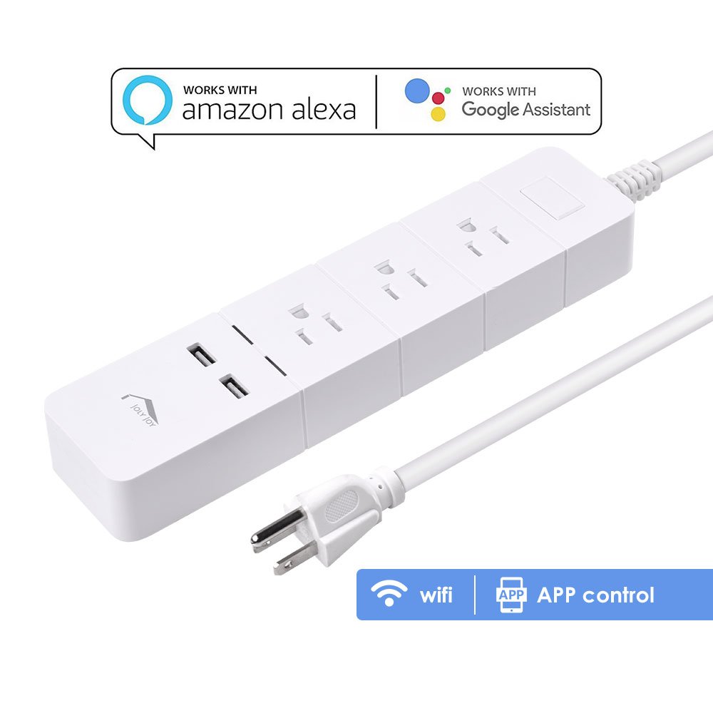 WiFi Smart Power Strip For Alexa, JolyJoy WiFi Surge Protector For Echo/Dot/Google Home/Mini, Voice Control And App Wireless Remote Control Each Outlet Plug & USB Port, 125V, 15A, 1875W (White)