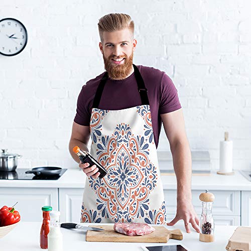 Moslion-Mandala-Apron-31x27-Inch-Aztec-Blue-Orange-Vintage-Paisley-Ethnic-Moroccan-Flower-Kitchen-Chef-Waitress-Cook-Aprons-Bib-with-Adjustable-Neck-for-Women-Men-Girls