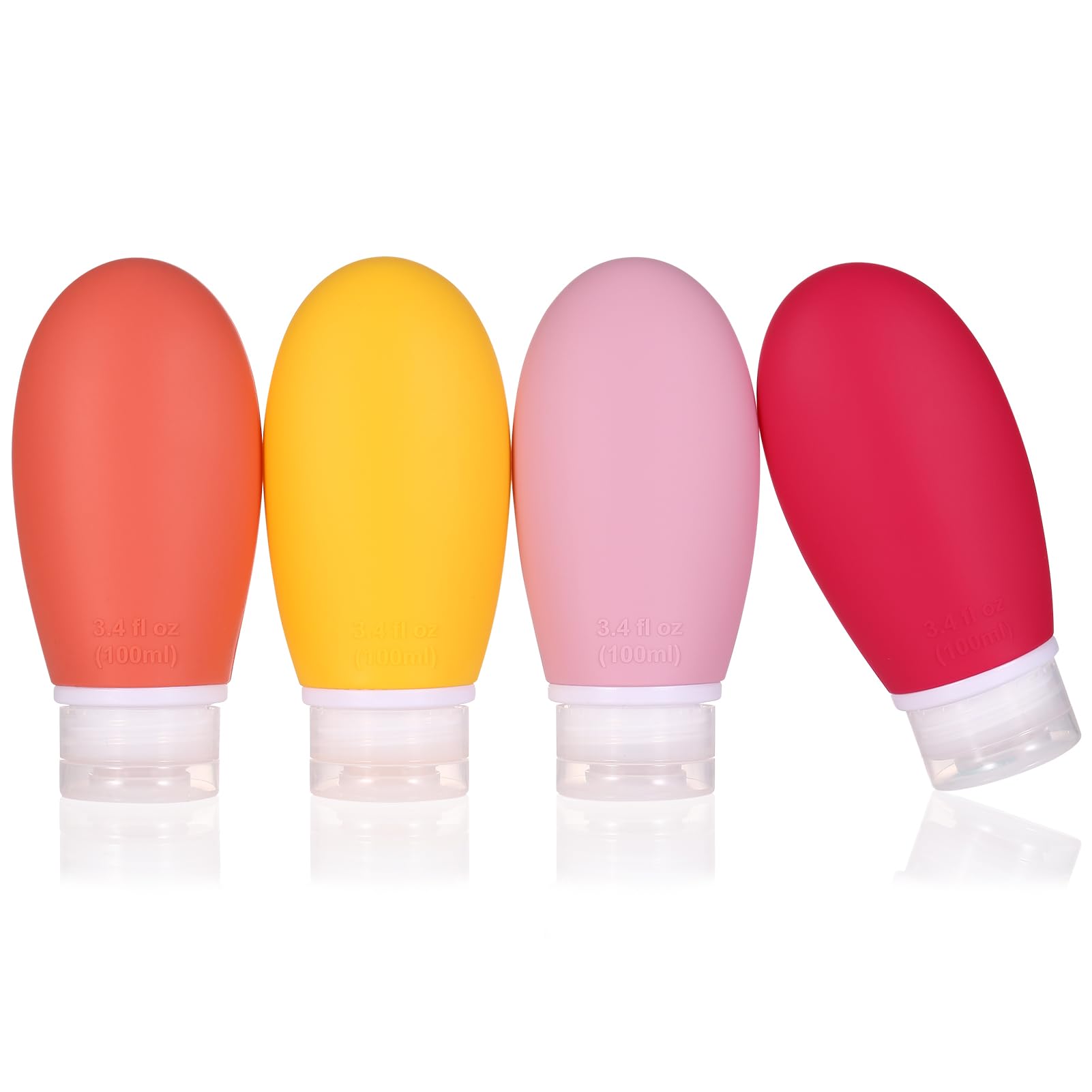 LIYUABU Silicone Travel Bottles,4 Pack 100ml Leak Proof Squeeze Refillable Portable Empty Travel Bottles Accessories Containers for Toiletries Shampoo Conditioner Lotion,BPA Free,TSA Approved