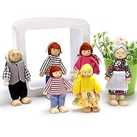 STUDYY 6 Pack Poseable Wooden Doll Dollhouse Dolls Wooden Doll Family Pretend Play Figures, Family Role Play Pretend Play Mini People Figures